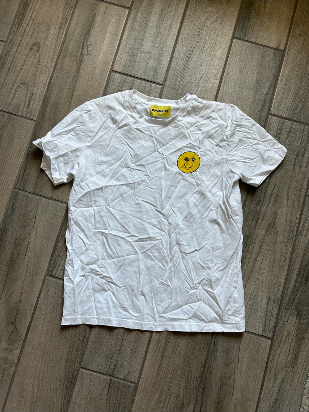 Men’s White Short-Sleeve Tee with Yellow Smiley Logo